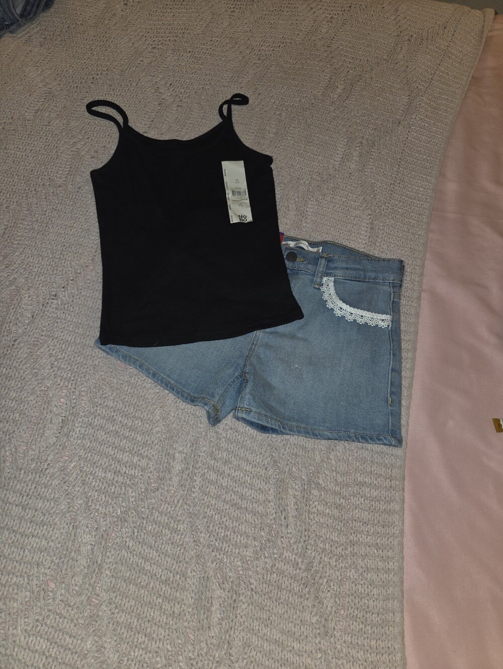 Levi's Black Tank Top with Light Blue Denim Shorts